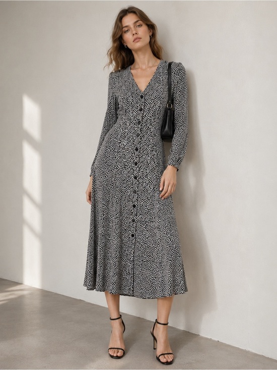 Dress Me Dresses & Skirts - Vintage V-Neck Long-Sleeve Floral  Print Dress